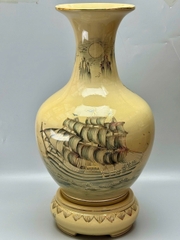 Bình phú quý thuận buồm xuôi gió cao H65 gốm Chu Đậu vẽ vàng 24k