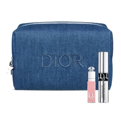 Set Son Dưỡng Maximizer & Mascara Dior Pouch Vanity Denim Fabric Mark Embroidery