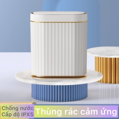 Thùng rác cảm ứng JAH-7L thông minh tự động phong cách quý phái viền vàng sang trọng