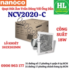 Nanoco - Quạt hút âm trần dùng ống dẫn NCV2020-C 18W, NANOCO