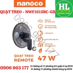 QUẠT TREO REMOTE NANOCO 47W NWF1615RC-GR MÀU GHI SỬ DỤNG BẠC ĐẠN