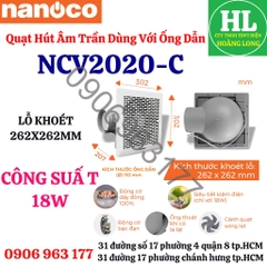 Nanoco - Quạt hút âm trần dùng ống dẫn NCV2020-C 18W, NANOCO