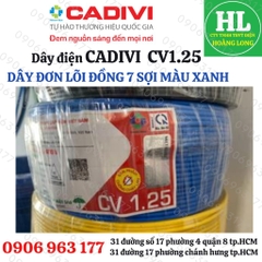 DÂY ĐIỆN CADIVI 1.25 ĐƠN LÕI 7 SỢI CV1.25 (CUỘN 100 MÉT)