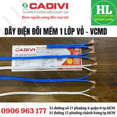 (GIÁ 5 MÉT) DÂY ĐIỆN CADIVI ĐÔI  MỀM VCmd 2X0.5 2X0.75 2X1 2X1.5, 2X2.5