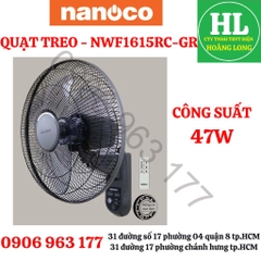 QUẠT TREO REMOTE NANOCO 47W NWF1615RC-GR MÀU GHI SỬ DỤNG BẠC ĐẠN