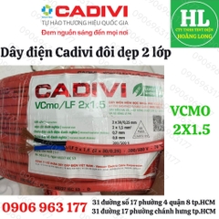 Dây điện CADIVI đôi mềm 2 vỏ VCmo 2X1.5, 2X2.5