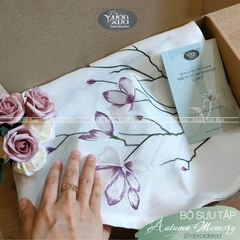Khăn trải bàn VƯỜN XƯA thêu Cành Hoa Lan tím đẹp sang trọng thanh nhã KBAM