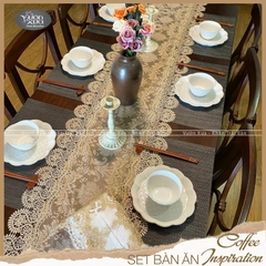 Khăn trải bàn VƯỜN XƯA vải ren mềm màu be nâu cafe Table Runner KBCI