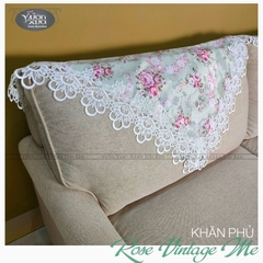 COMBO (Khăn phủ Sofa, trải bàn trà) hoa hồng vân lụa đẹp đồng bộ VƯỜN XƯA