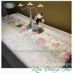 Khăn Runner trải giữa bàn Hoa Hồng vintage, mix khăn theo phong cách VƯỜN XƯA