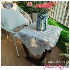 Khăn trải bản màu trắng, viền hoa ren VƯỜN XƯA, KBWE-V