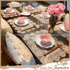 Set 6 Tấm lót đĩa khăn ăn VƯỜN XƯA vải ren mềm màu be nâu cafe (COMBO 6 SALE) KBCI-30*45cm