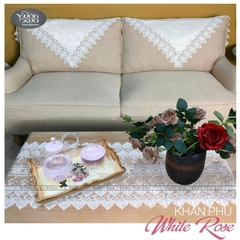 COMBO (Khăn phủ Sofa, trải bàn trà), màu trắng hoa hồng sang trọng nhà VƯỜN XƯA, KBWR-SOFA