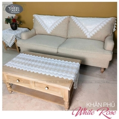 COMBO (Khăn phủ Sofa, trải bàn trà), màu trắng hoa hồng sang trọng nhà VƯỜN XƯA, KBWR-SOFA