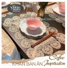 Set 6 Tấm lót đĩa khăn ăn VƯỜN XƯA vải ren mềm màu be nâu cafe (COMBO 6 SALE) KBCI-30*45cm