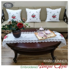 Vỏ gối sofa VƯỜN XƯA thêu Trái Táo Đỏ điểm xuyết Hoa Cúc Chi KBUA