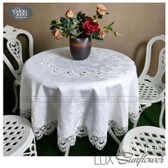 Khăn trải bàn màu trắng VƯỜN XƯA vân Hoa Hướng Dương KBSF
