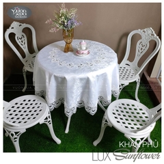 Khăn trải bàn màu trắng VƯỜN XƯA vân Hoa Hướng Dương KBSF