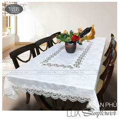 Khăn trải bàn màu trắng VƯỜN XƯA vân Hoa Hướng Dương KBSF