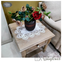 Khăn trải bàn màu trắng VƯỜN XƯA vân Hoa Hướng Dương KBSF