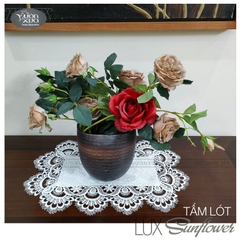 Khăn trải bàn màu trắng VƯỜN XƯA vân Hoa Hướng Dương KBSF