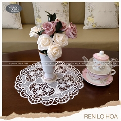 Khăn lọ hoa ren chỉ màu trắng VƯỜN XƯA đường kính 30cm KRLH-H