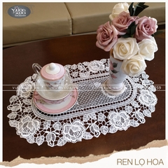 Khăn lót lọ hoa viền ren chỉ Hoa Hồng hình bầu dục VƯỜN XƯA, 30*45cm, KRLH-HH2