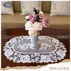 Khăn lót lọ hoa viền ren chỉ Hoa Hồng hình bầu dục VƯỜN XƯA, 30*45cm, KRLH-HH2