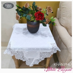 Khăn trải bàn ăn, bàn trà, màu trắng viền ren hoa tinh tế VƯỜN XƯA, KBWE