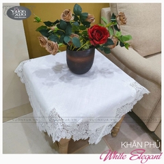 Khăn trải bàn màu trắng đẹp tinh khôi, ren hoa kết tinh xảo