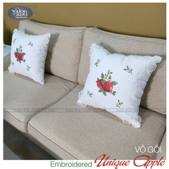 Vỏ gối sofa VƯỜN XƯA thêu Trái Táo Đỏ điểm xuyết Hoa Cúc Chi KBUA