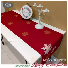 Khăn trải bàn VƯỜN XƯA thêu Hoa Tuyết trang trí Tết Giáng Sinh KBLS