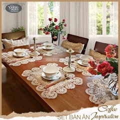 Set 6 Tấm lót đĩa khăn ăn VƯỜN XƯA vải ren mềm màu be nâu cafe (COMBO 6 SALE) KBCI-30*45cm