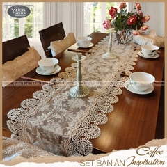 Khăn trải bàn VƯỜN XƯA vải ren mềm màu be nâu cafe Table Runner KBCI