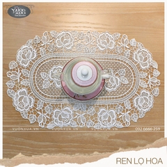 Khăn lót lọ hoa viền ren chỉ Hoa Hồng hình bầu dục VƯỜN XƯA, 30*45cm, KRLH-HH2