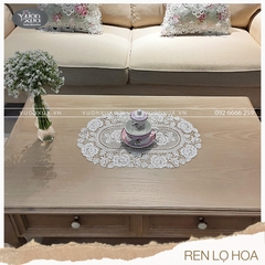 Khăn lót lọ hoa viền ren chỉ Hoa Hồng hình bầu dục VƯỜN XƯA, 30*45cm, KRLH-HH2