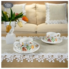 Set 6 tách đĩa uống cafe uống trà ,xương sứ Châu Âu, hoa lá mùa Xuân đẹp thanh lịch