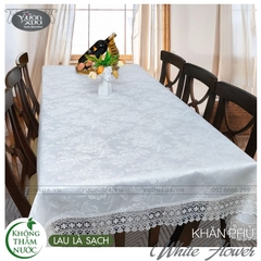 Khăn trải bàn màu trắng không thấm nước VƯỜN XƯA chống thấm KBWF
