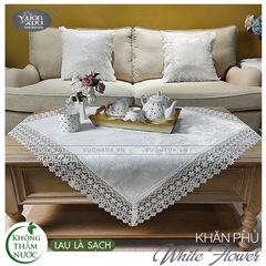 Khăn trải bàn trà sofa, màu trắng hoa chìm, CHỐNG NƯỚC, CHỐNG THẤM