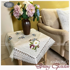 Khăn trải bàn vuông, bàn góc Sofa, khăn thêu hình hoa hồng hoa cúc VƯỜN XƯA