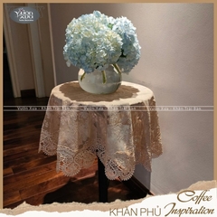 Khăn trải bàn tròn VƯỜN XƯA vải ren mềm màu be nâu cafe KBCI