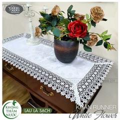 Khăn trải giữa bàn, màu trắng vân hoa chìm KHĂN CHỐNG NƯỚC CHỐNG THẤM, KBWF-R