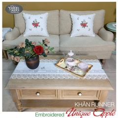 Vỏ gối sofa VƯỜN XƯA thêu Trái Táo Đỏ điểm xuyết Hoa Cúc Chi KBUA
