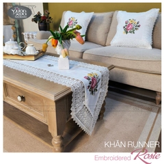Vỏ gối tựa lưng sofa VƯỜN XƯA thêu Hoa Hồng Rosie điểm xuyết Hoa Cỏ Vàng KBR-4545