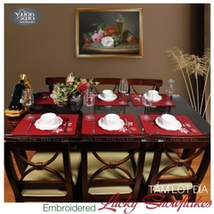 Tấm lót đĩa màu đỏ thêu Hoa Tuyết trang trí Tết và Giáng Sinh VƯỜN XƯA KBLS-30*45cm