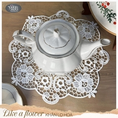 Khăn lót lọ hoa ren chỉ màu trắng cánh hoa phong cách Châu Âu 30cm, KRLH-B