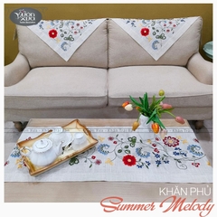 COMBO (Khăn phủ Sofa, trải bàn trà) thêu hoa đồng bộ, KBSM-SOFA