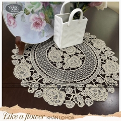 Khăn lót lọ hoa ren chỉ hình Hoa Hồng VƯỜN XƯA, đường kính 30cm, KRLH-HH