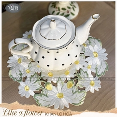 Khăn lót lọ hoa thêu hoa cúc VƯỜN XƯA đường kính 30cm KRLH-E1