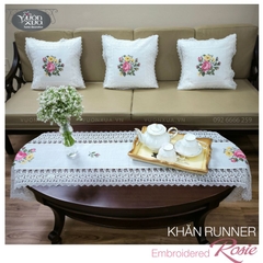 Vỏ gối tựa lưng sofa VƯỜN XƯA thêu Hoa Hồng Rosie điểm xuyết Hoa Cỏ Vàng KBR-4545
